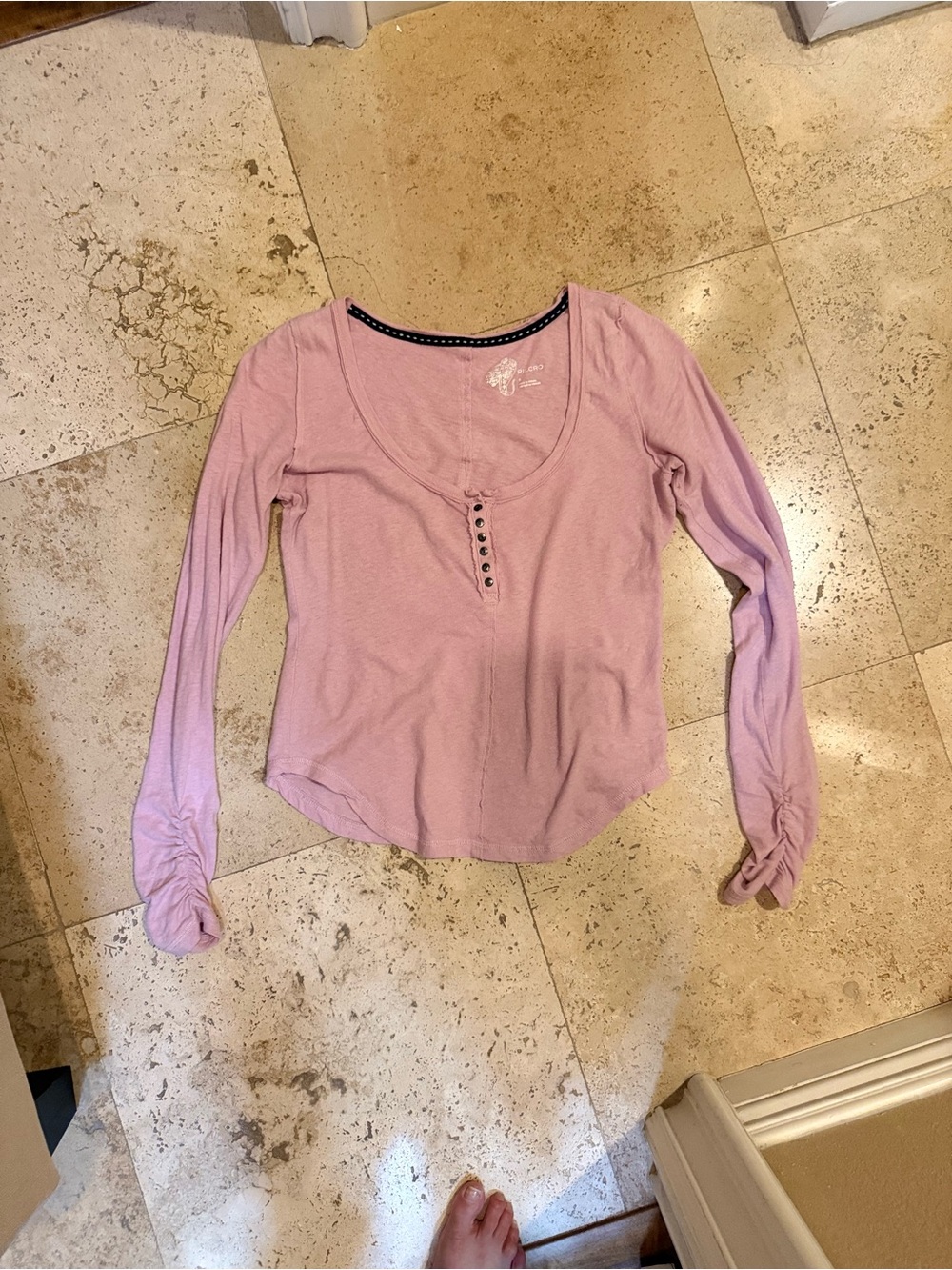 Pilcro Dusty Pink Scoop-Neck Long Sleeve Henley